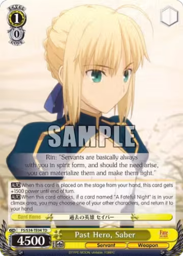 Past Hero, Saber (TD) (FS/S34-TE04 TD), Fate/stay night [Unlimited Blade Works] — Weiß Schwarz card price