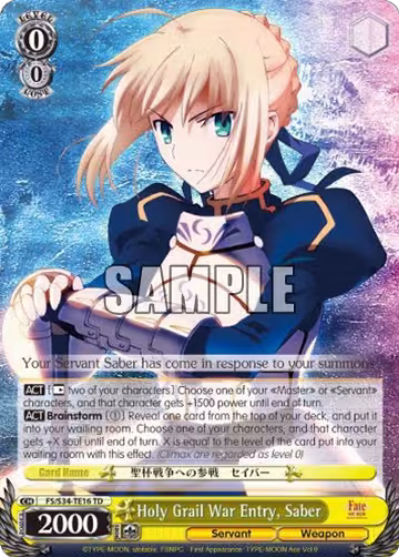 Holy Grail War Entry, Saber (FS/S34-TE16 TD), Fate/stay night [Unlimited Blade Works] — Weiß Schwarz card price