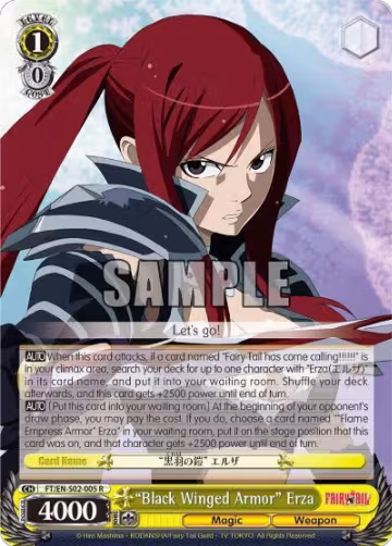 "Black Winged Armor" Erza (FT/EN-S02-005 R), Fairy Tail ver.E — Weiß Schwarz card price