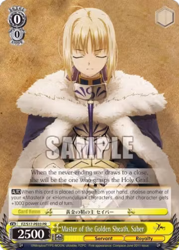 Master of the Golden Sheath, Saber (FZ/S17-PE03 PR), Fate/Zero — Weiß Schwarz card price