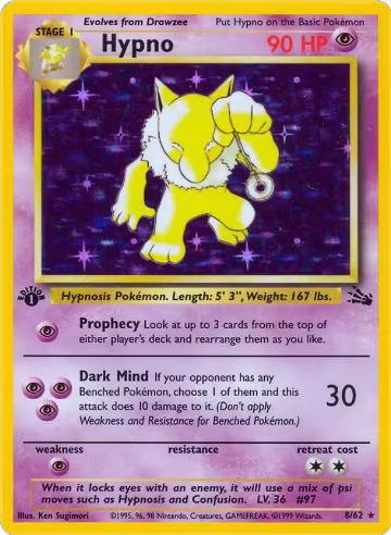 Hypno (8) (08/62), Fossil — Pokémon card price