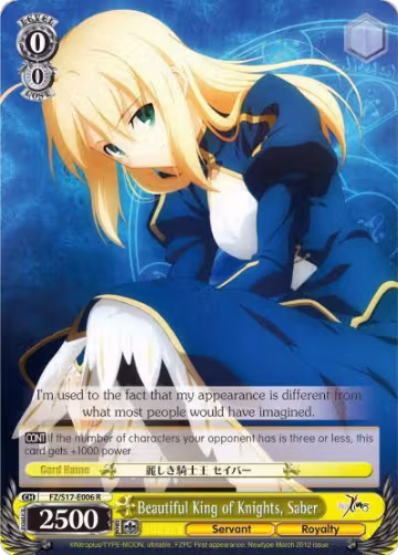 Beautiful King of Knights, Saber (FZ/S17-E006 R), Fate/Zero — Weiß Schwarz card price