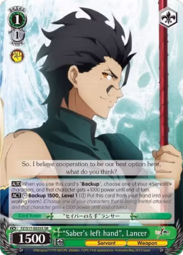 "Saber's left hand", Lancer (SR) (FZ/S17-E035S SR), Fate/Zero — Weiß Schwarz card price