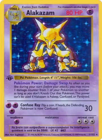 Alakazam (001/102), Base Set (Shadowless) — Pokémon card price