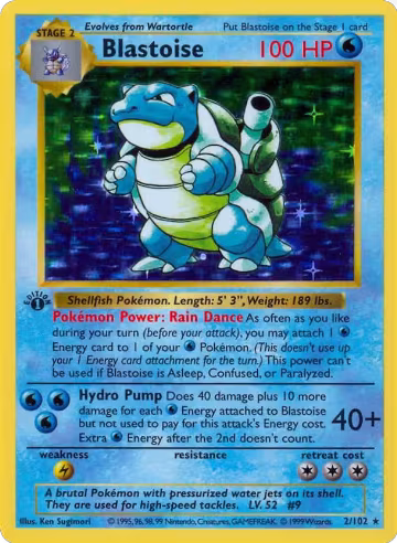 Blastoise (002/102), Base Set (Shadowless) — Pokémon card price