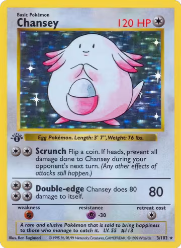 Chansey (003/102), Base Set (Shadowless) — Pokémon card price