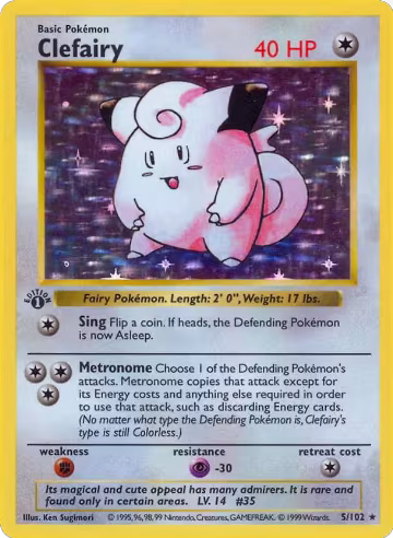 Clefairy (005/102), Base Set (Shadowless) — Pokémon card price