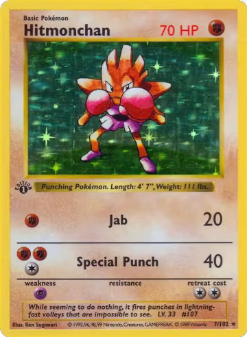 Hitmonchan (007/102), Base Set (Shadowless) — Pokémon card price