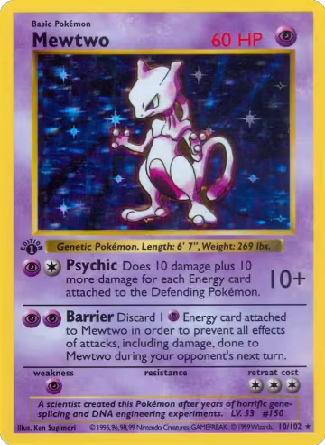 Mewtwo (010/102), Base Set (Shadowless) — Pokémon card price