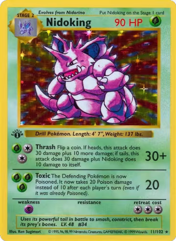 Nidoking (011/102), Base Set (Shadowless) — Pokémon card price