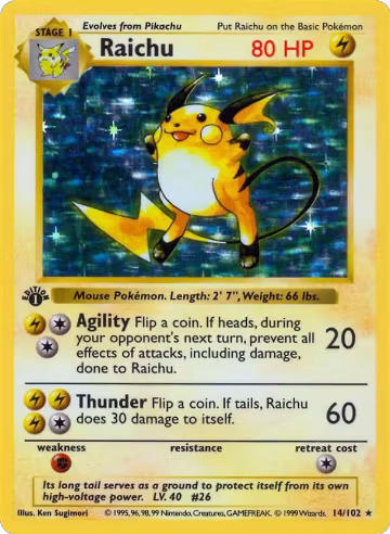 Raichu (014/102), Base Set (Shadowless) — Pokémon card price