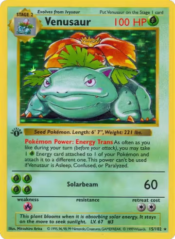 Venusaur (015/102), Base Set (Shadowless) — Pokémon card price