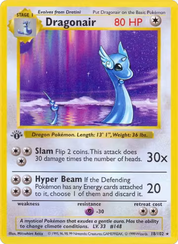 Dragonair (018/102), Base Set (Shadowless) — Pokémon card price