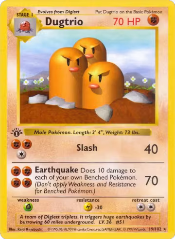 Dugtrio (019/102), Base Set (Shadowless) — Pokémon card price