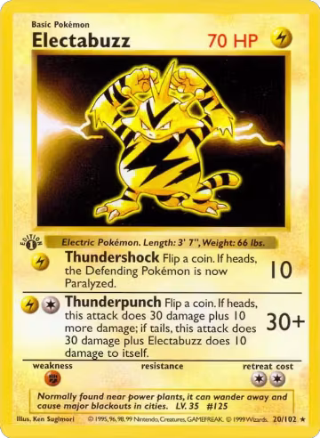 Electabuzz (020/102), Base Set (Shadowless) — Pokémon card price