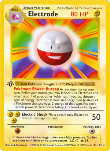 Electrode (021/102), Base Set (Shadowless) — Pokémon card price