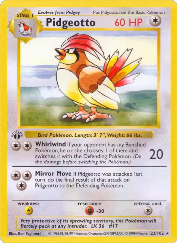 Pidgeotto (022/102), Base Set (Shadowless) — Pokémon card price