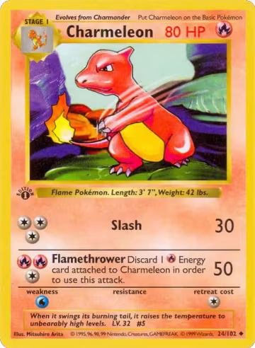 Charmeleon (024/102), Base Set (Shadowless) — Pokémon card price