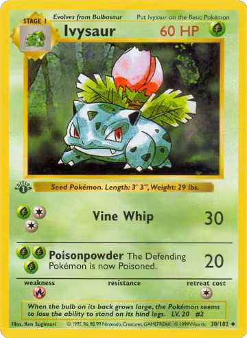 Ivysaur (030/102), Base Set (Shadowless) — Pokémon card price