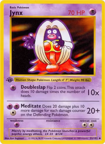 Jynx (031/102), Base Set (Shadowless) — Pokémon card price