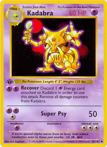 Kadabra (032/102), Base Set (Shadowless) — Pokémon card price