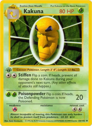 Kakuna (033/102), Base Set (Shadowless) — Pokémon card price