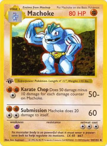 Machoke (034/102), Base Set (Shadowless) — Pokémon card price