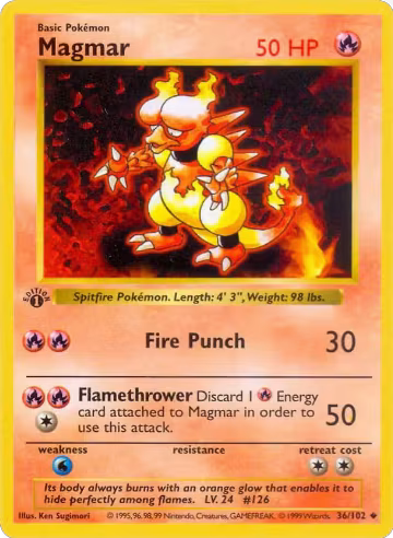 Magmar (036/102), Base Set (Shadowless) — Pokémon card price