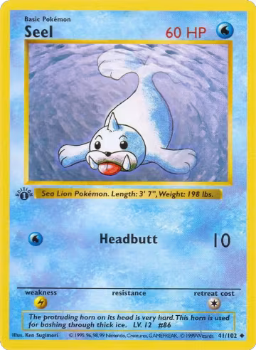 Seel (041/102), Base Set (Shadowless) — Pokémon card price