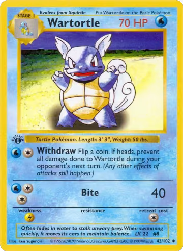Wartortle (042/102), Base Set (Shadowless) — Pokémon card price