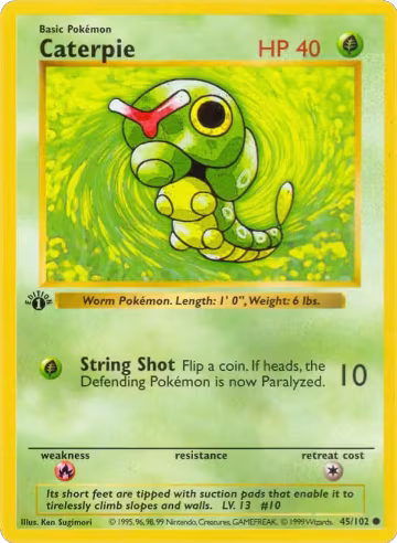 Caterpie (045/102), Base Set (Shadowless) — Pokémon card price