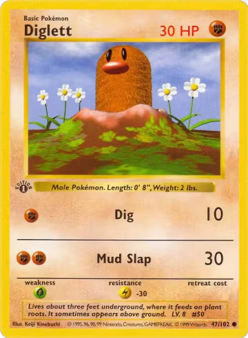 Diglett (047/102), Base Set (Shadowless) — Pokémon card price