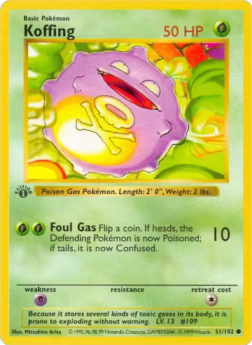 Koffing (051/102), Base Set (Shadowless) — Pokémon card price