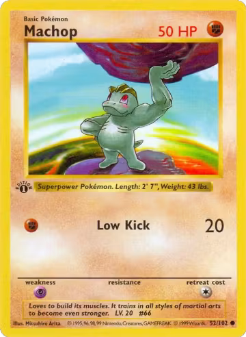 Machop (052/102), Base Set (Shadowless) — Pokémon card price