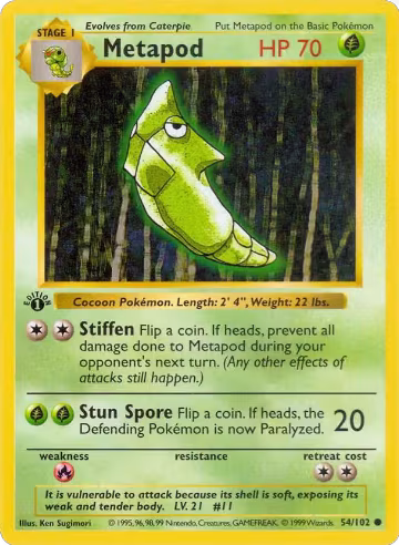 Metapod (054/102), Base Set (Shadowless) — Pokémon card price