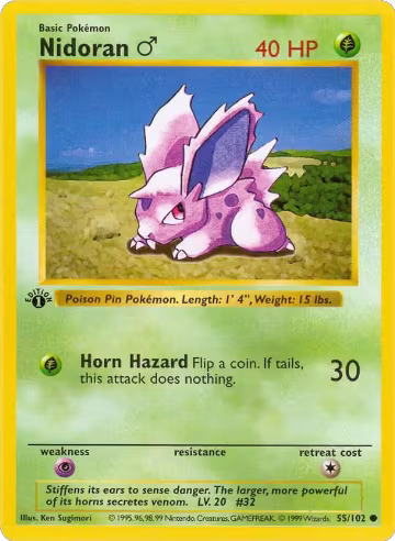 Nidoran M (055/102), Base Set (Shadowless) — Pokémon card price