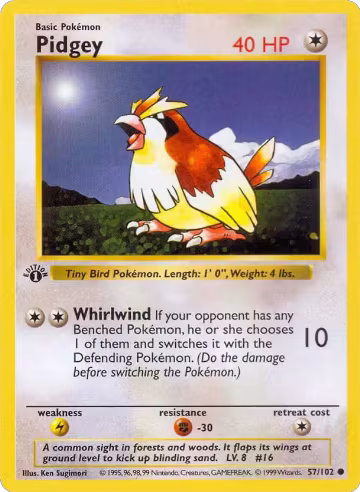 Pidgey (057/102), Base Set (Shadowless) — Pokémon card price
