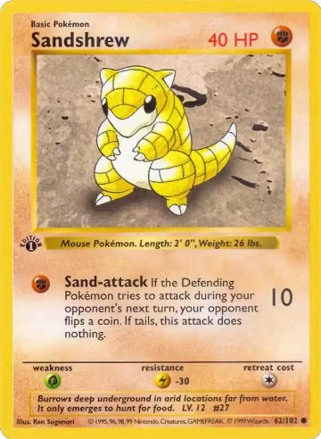 Sandshrew (062/102), Base Set (Shadowless) — Pokémon card price