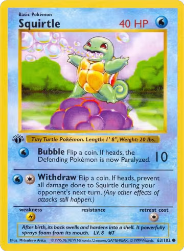 Squirtle (063/102), Base Set (Shadowless) — Pokémon card price