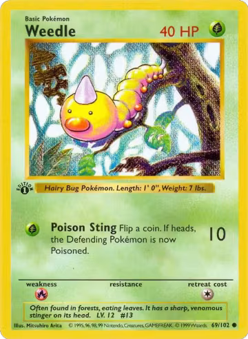 Weedle (069/102), Base Set (Shadowless) — Pokémon card price