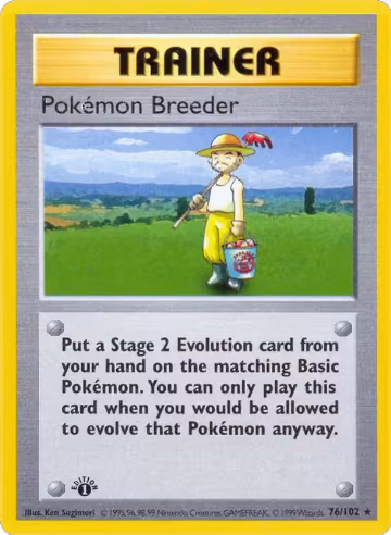 Pokemon Breeder (076/102), Base Set (Shadowless) — Pokémon card price