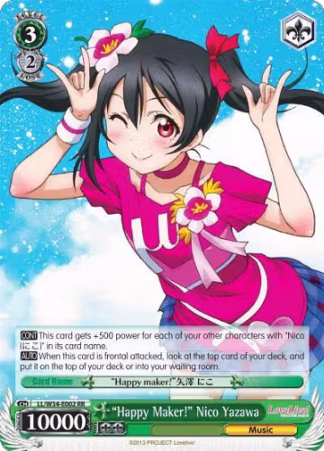 "Happy Maker!" Nico Yazawa (LL/W34-E002 RR), Love Live! Vol. 2 — Weiß Schwarz card price
