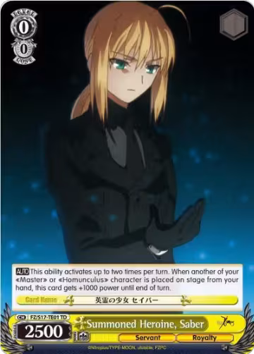 Summoned Heroine, Saber (FZ/S17-TE01 TD), Fate/Zero — Weiß Schwarz card price