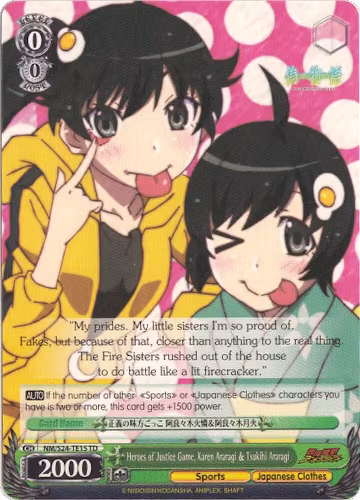 Heroes of Justice Game, Karen Araragi & Tsukihi Araragi (NM/S24-TE15 TD), NISEMONOGATARI — Weiß Schwarz card price
