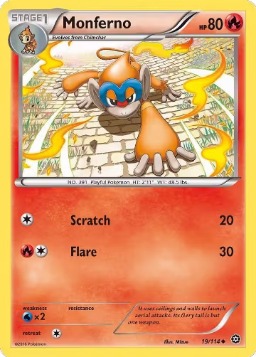 Monferno (19/114), XY - Steam Siege — Pokémon card price