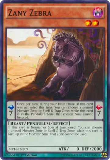 Zany Zebra (MP16-EN209), 2016 Mega-Tins Mega Pack — Yu-Gi-Oh! card price