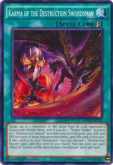 Karma of the Destruction Swordsman (MP16-EN216), 2016 Mega-Tins Mega Pack — Yu-Gi-Oh! card price