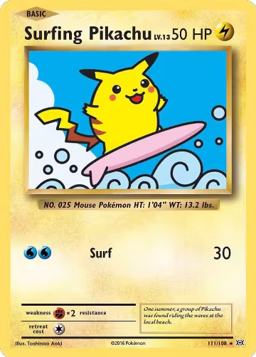 Surfing Pikachu (111/108), XY - Evolutions — Pokémon card price