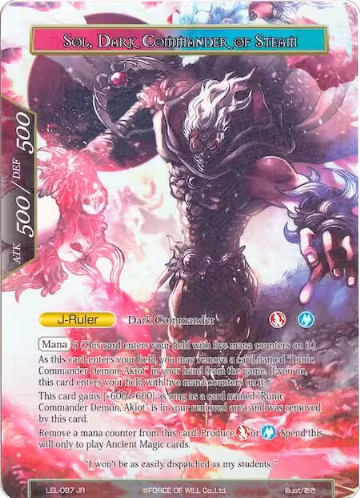 Sol, Hierophant of the Helio Star // Sol, Dark Commander of Steam (Full Art) (LEL-087 JR), Legacy Lost — Force of Will card price