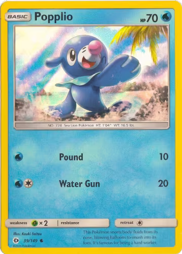 Popplio - 39/149 (Water Web Holo) (039/149), Miscellaneous Cards & Products — Pokémon card price